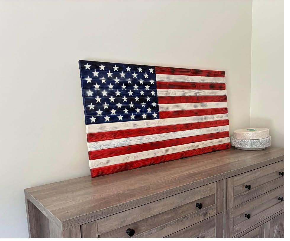 Handcrafted wood American flag in home