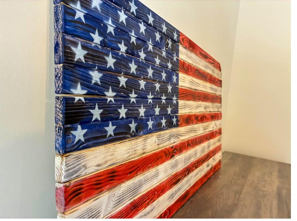 3-foot handcrafted wood American flag