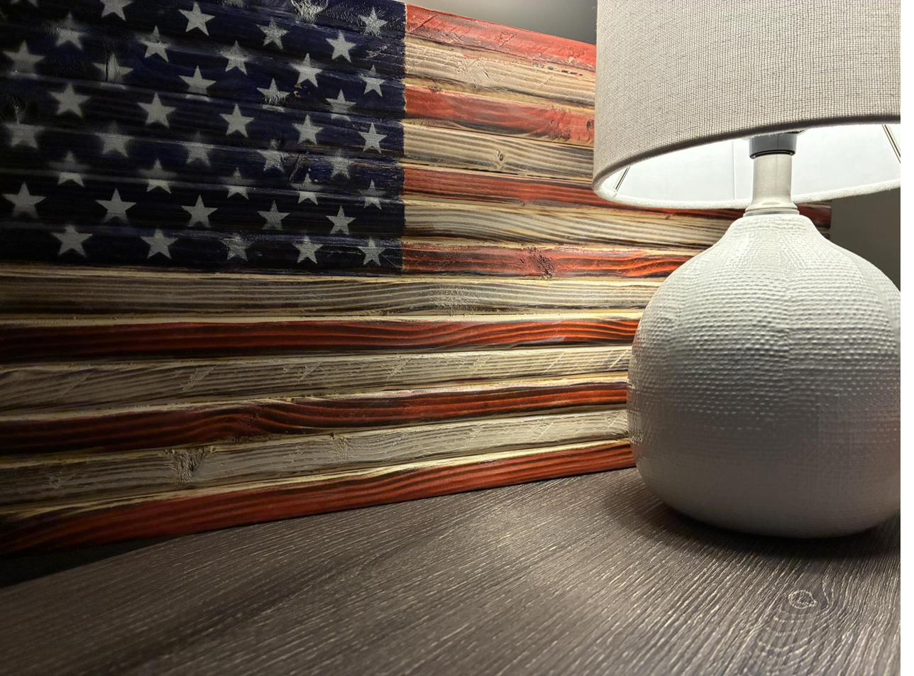 American wood flag displayed in home